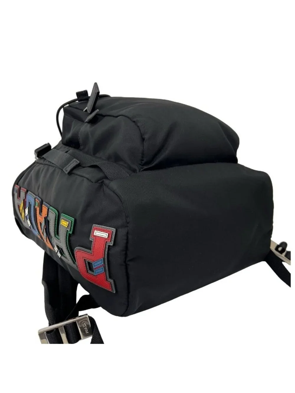 Prada Logo Tessuto Nylon Leather Backpack Black